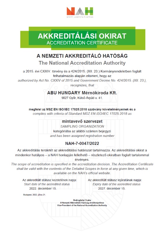 ABU Hungary Kft. akkreditálási okirat